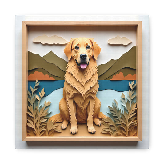 Golden Retriever Lake Wall Art with Custom Dog Name - Mountain Scene Personalized Pet Portrait