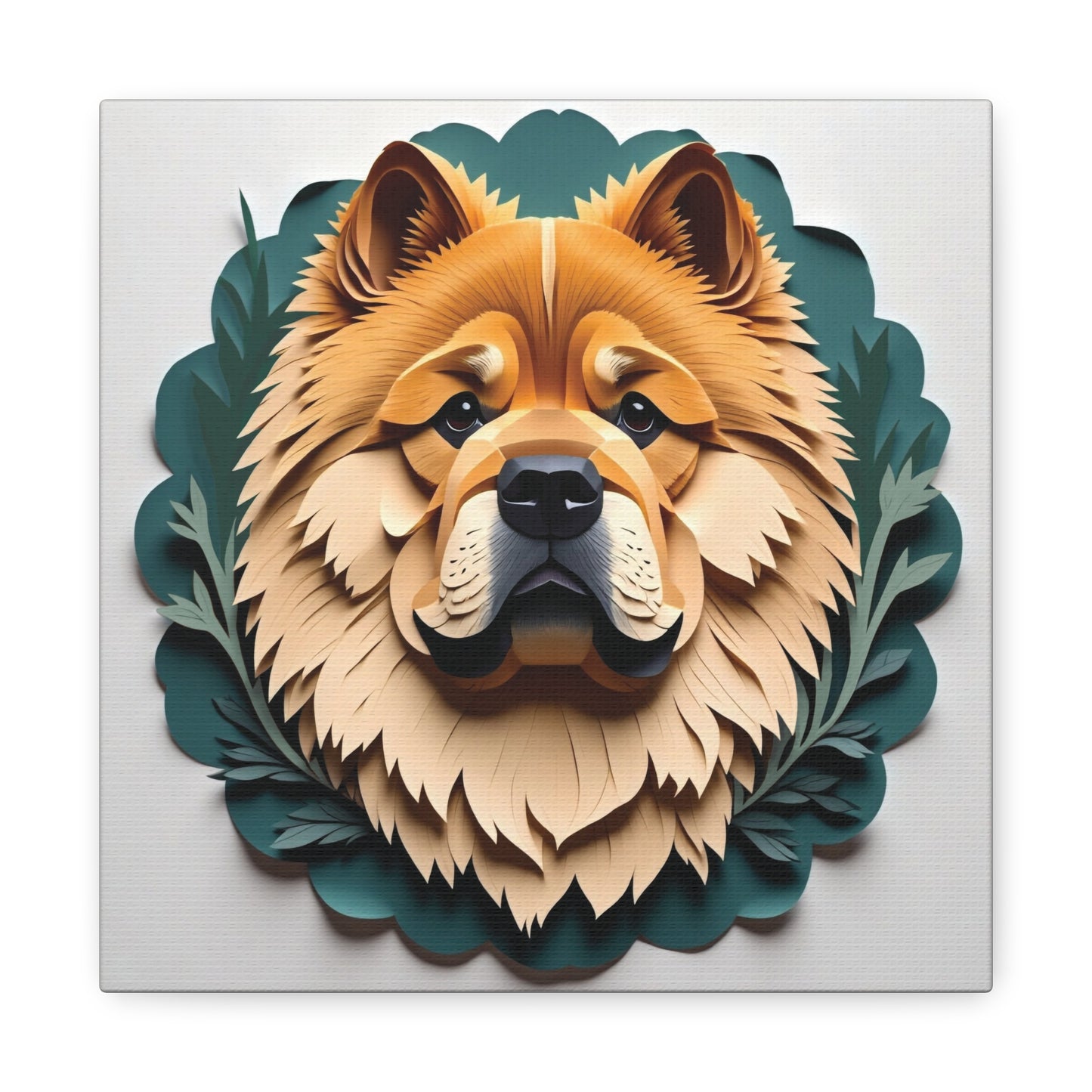 Chow Chow Leafy Green Scalloped Background Wall Art - Personalized Pet Name Canvas