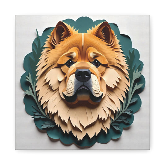 Chow Chow Leafy Green Scalloped Background Wall Art - Personalized Pet Name Canvas