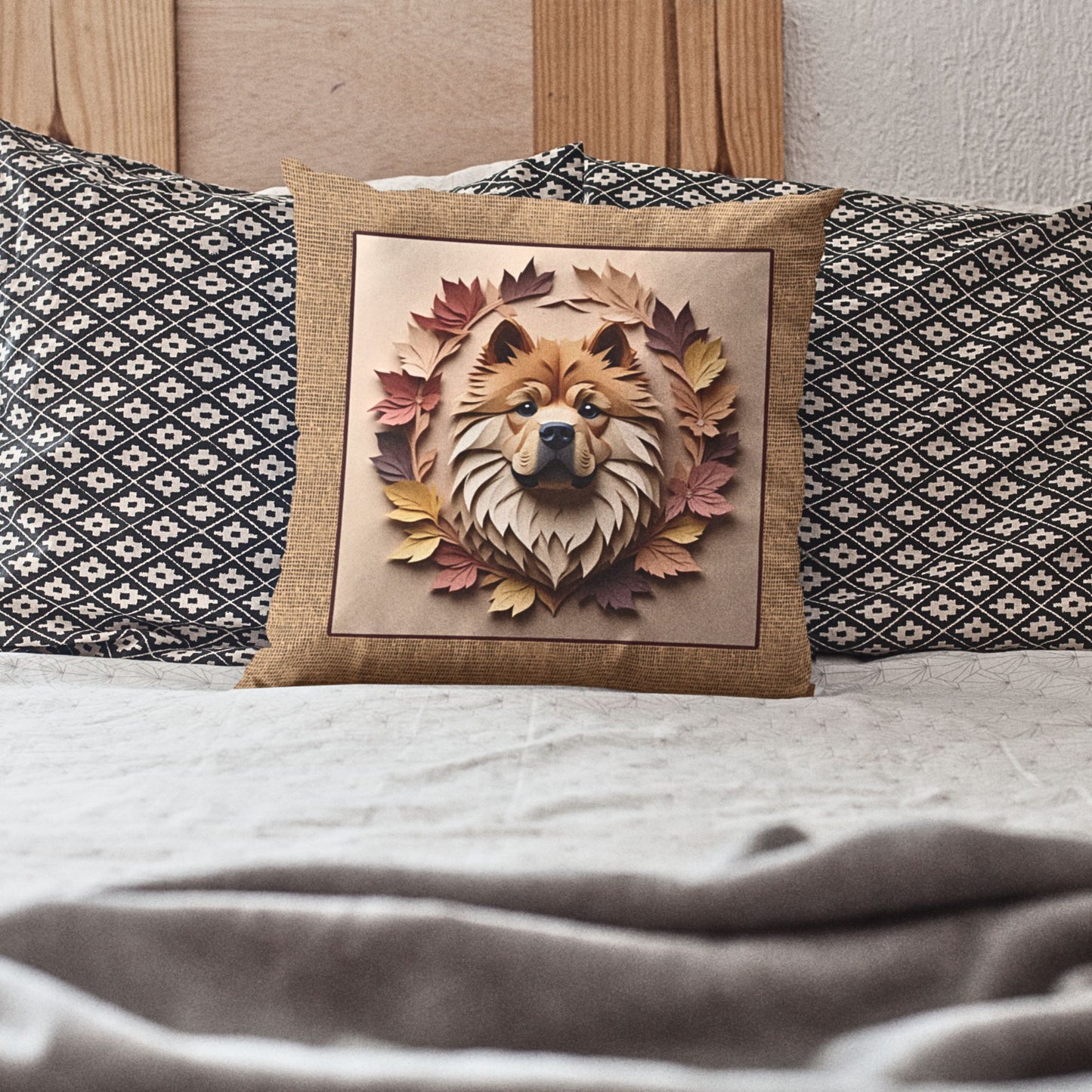 Chow Chow Fall Leaves Throw Pillow - Personalized Pet Name Cushion