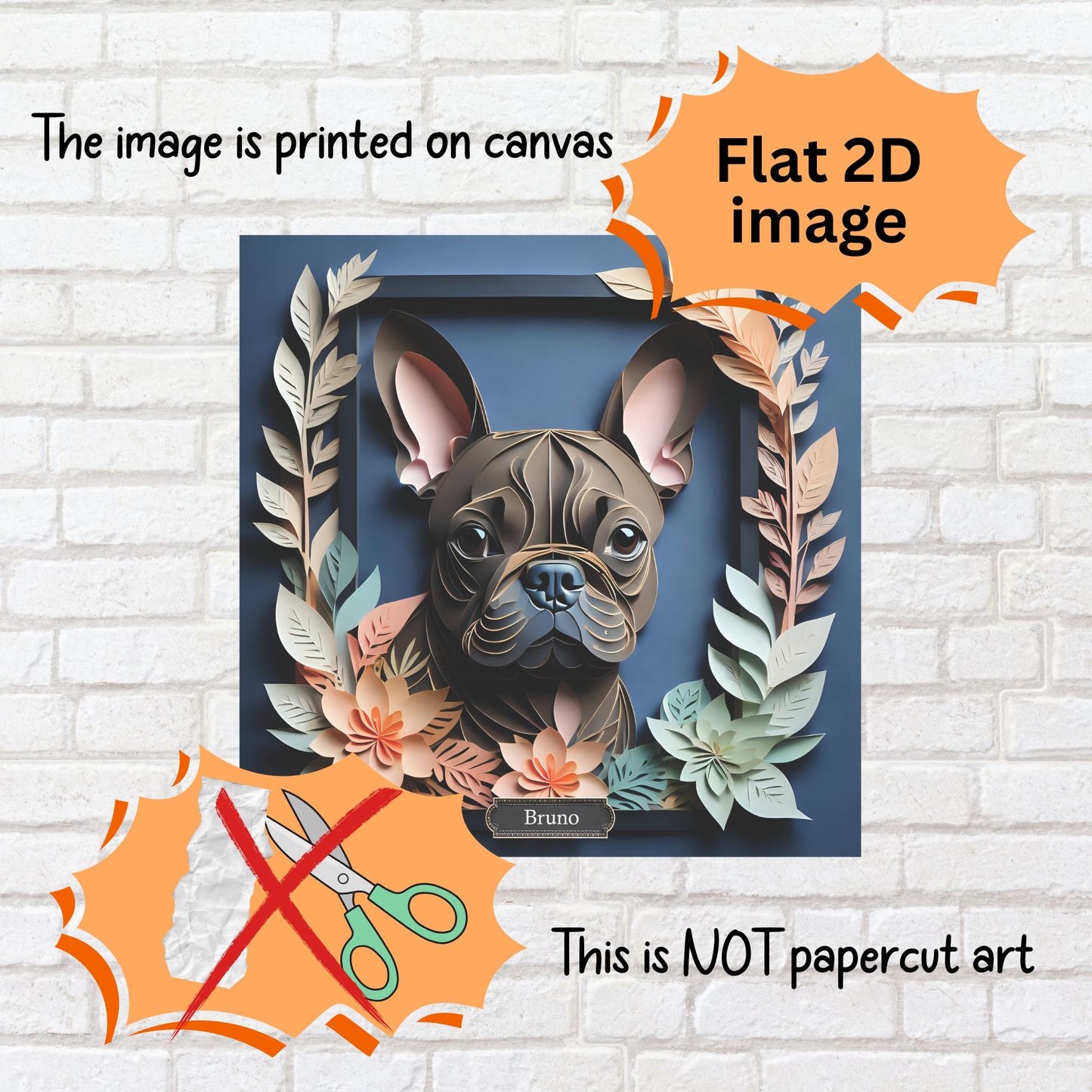 Navy Elegance French Bulldog - Faux Papercut Print with Deep Blue Backdrop