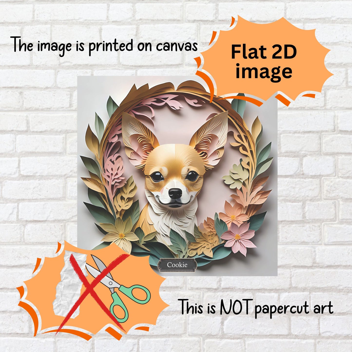 Fawn Chihuahua in Pastel Colors - 3D Illusion Dog Lover Wall Art