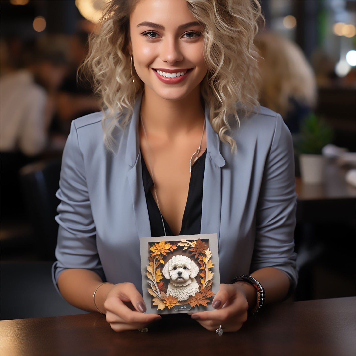 Bichon Frisé in Fall Leaves Canvas Wrap, Name Personalization Dog Portrait, Bichon Frisé Lover Perfect Gift