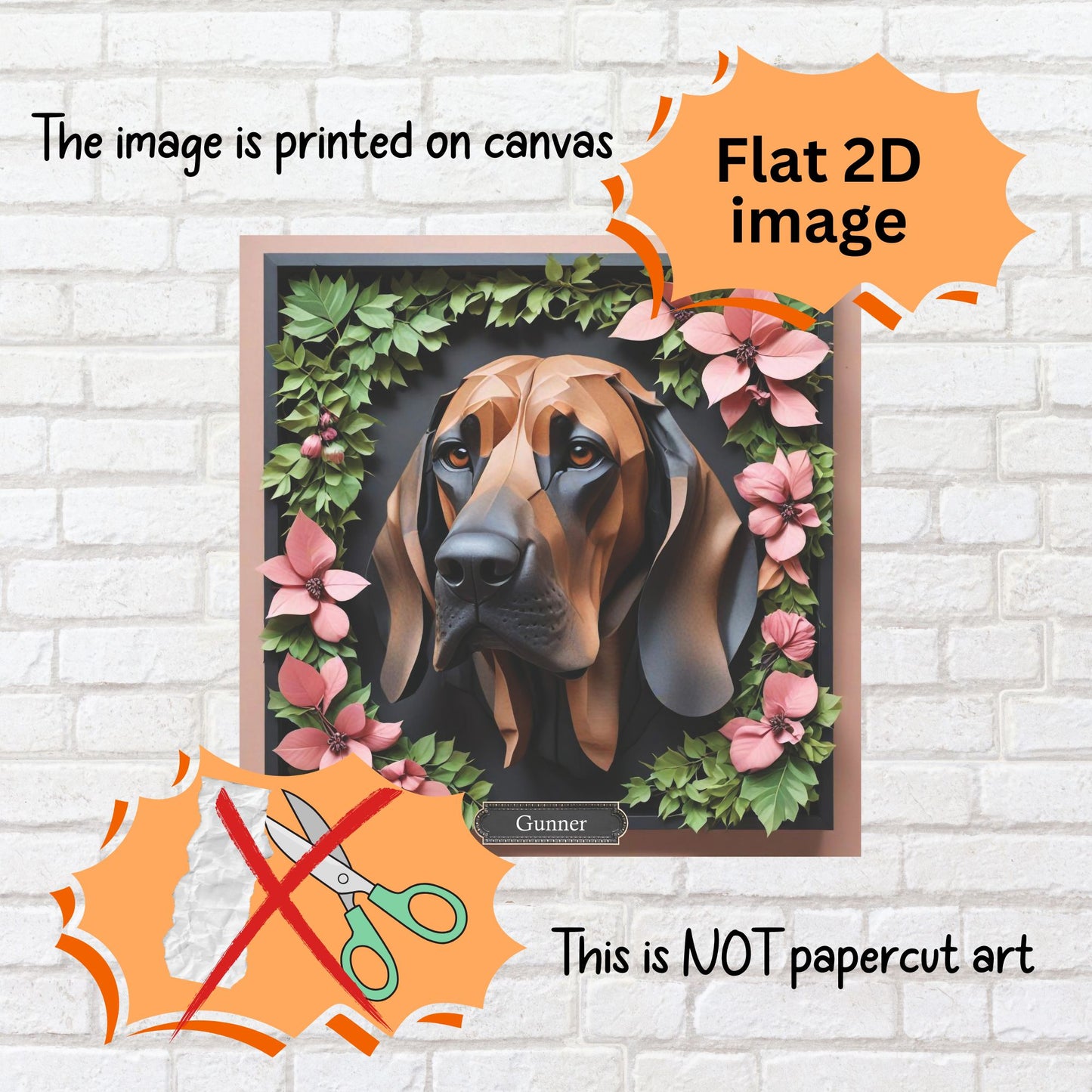 Bloodhound Floral Canvas Print - 3D Illusion Dog Portrait Gift for Pet Lover