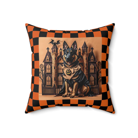 German Shepherd Halloween Pillow -  Shepherd Lover Spooky Checkerboard Design Pillow