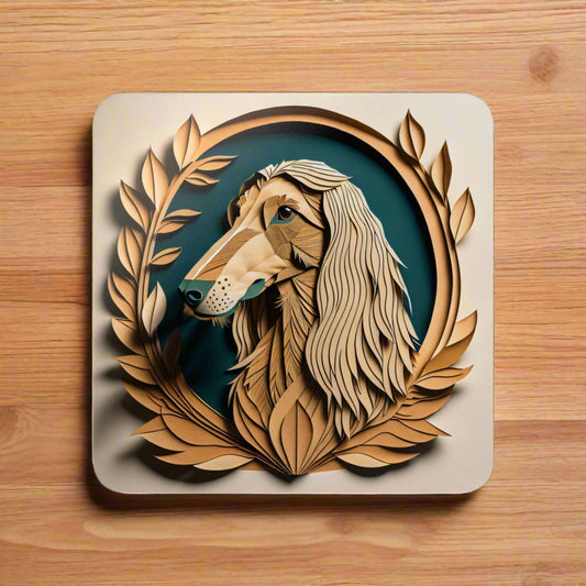 Unique Afghan Hound Corkwood Coaster Set - Papercut Imitation Dog Design, Afghan Hound Owner Gift, Afghan Hound Inspired Useful Art