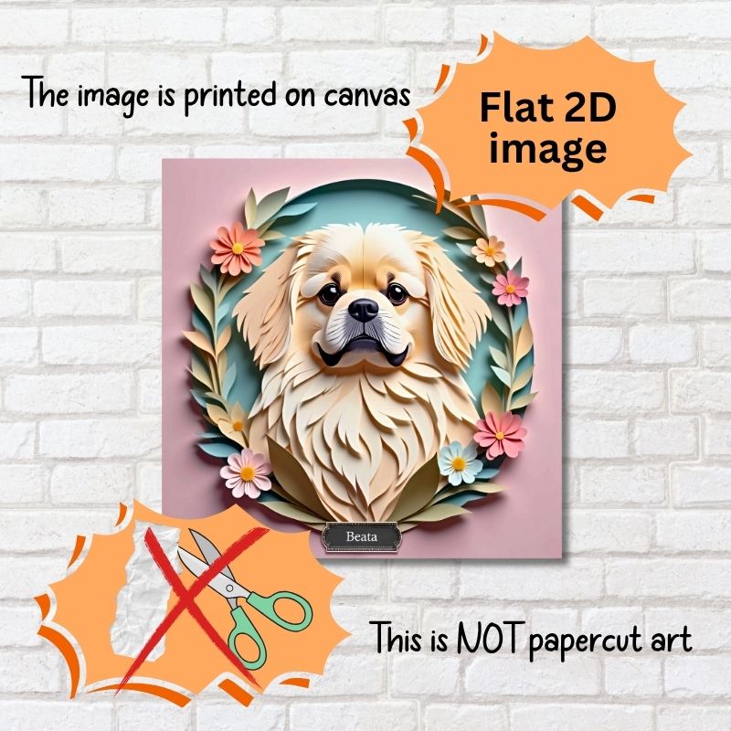 Cream Pekingese Dog Wall Art -  Pekingese Dog Memorial Gift or Decor