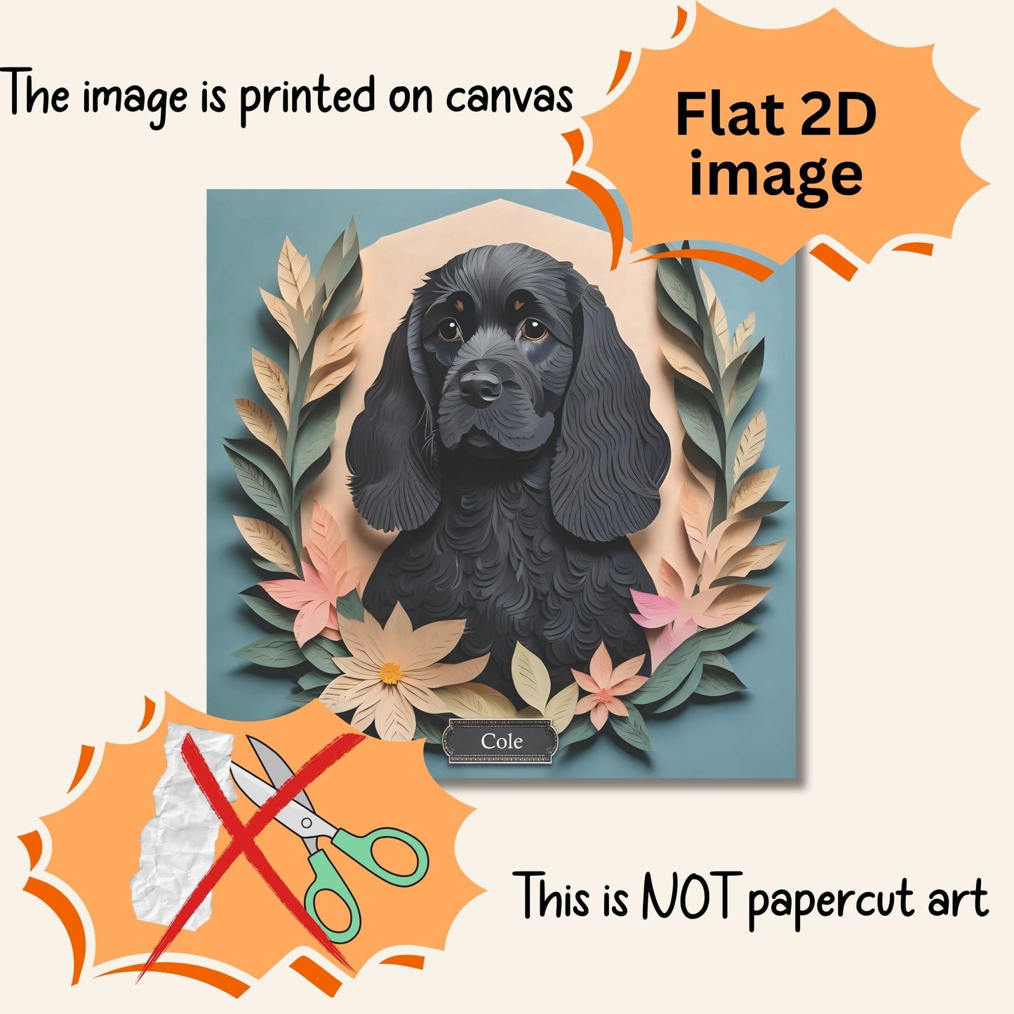 Black Cocker Spaniel Portrait on Canvas - Craft Imitation Dog Lover Wall Art