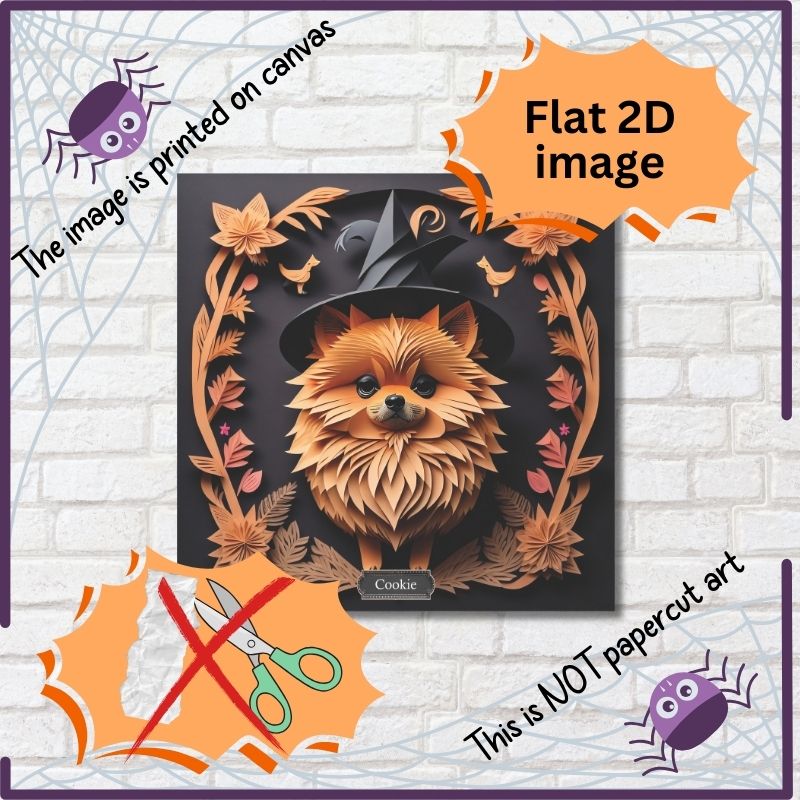 Halloween Pomeranian Wall Art -  Faux Papercut Style Decor