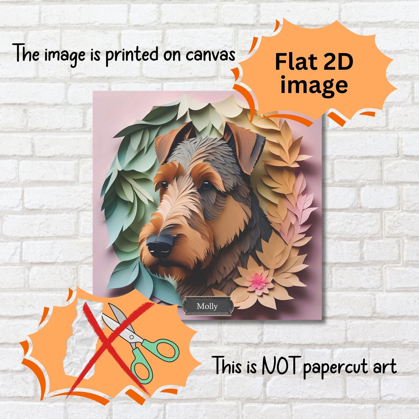 Airedale Terrier 3D Illusion Portrait on Pink Background