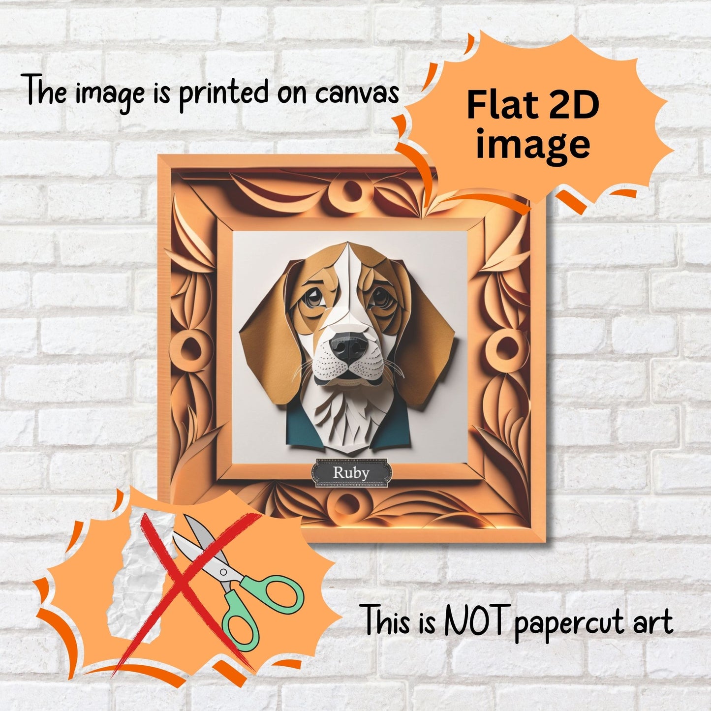 Beagle Portrait on Canvas, Papercut Imitation Dog Lover Wall Art, Dog Owner Gift, Vet Clinic Animal Shelter Décor