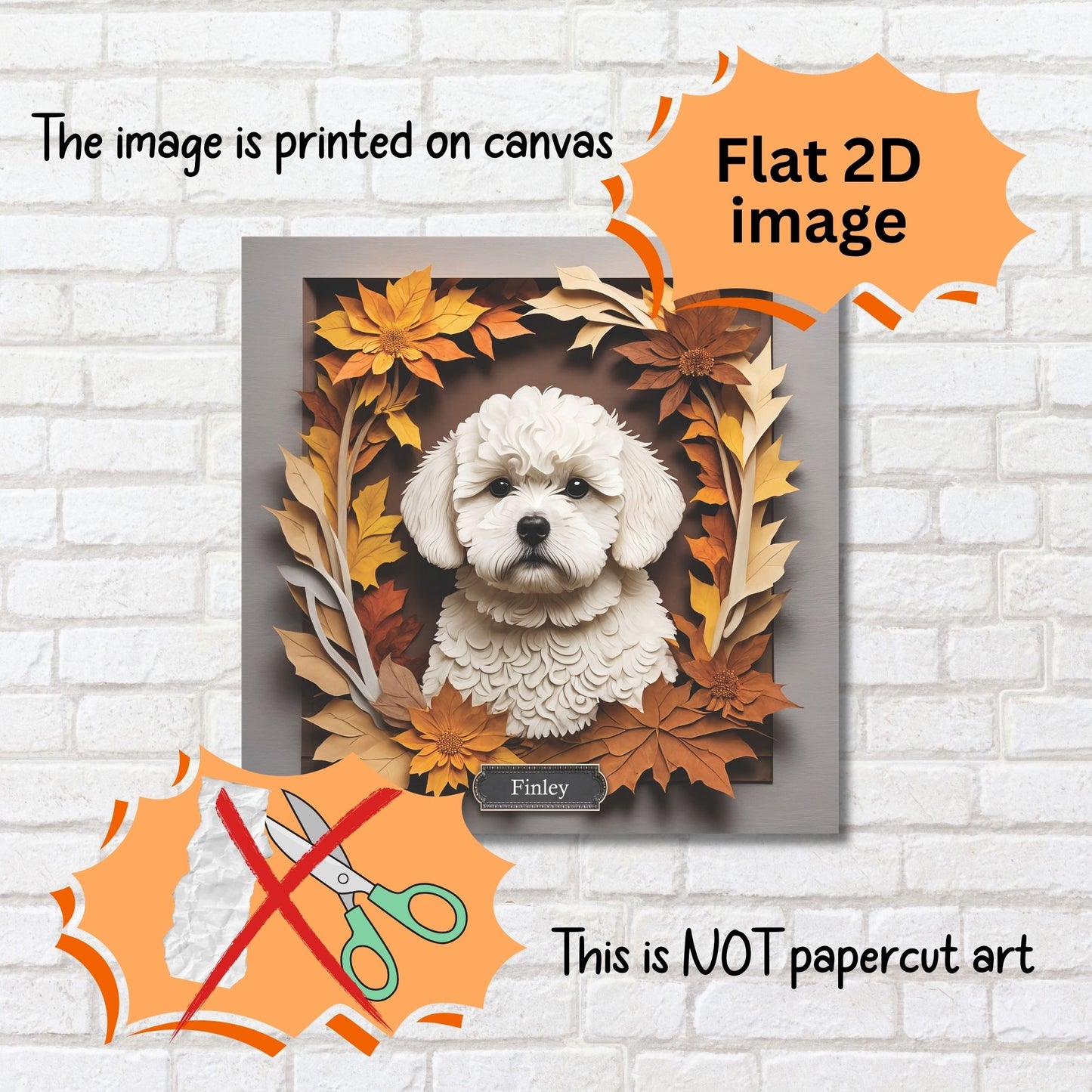 Bichon Frisé in Fall Leaves Canvas Wrap, Name Personalization Dog Portrait, Bichon Frisé Lover Perfect Gift