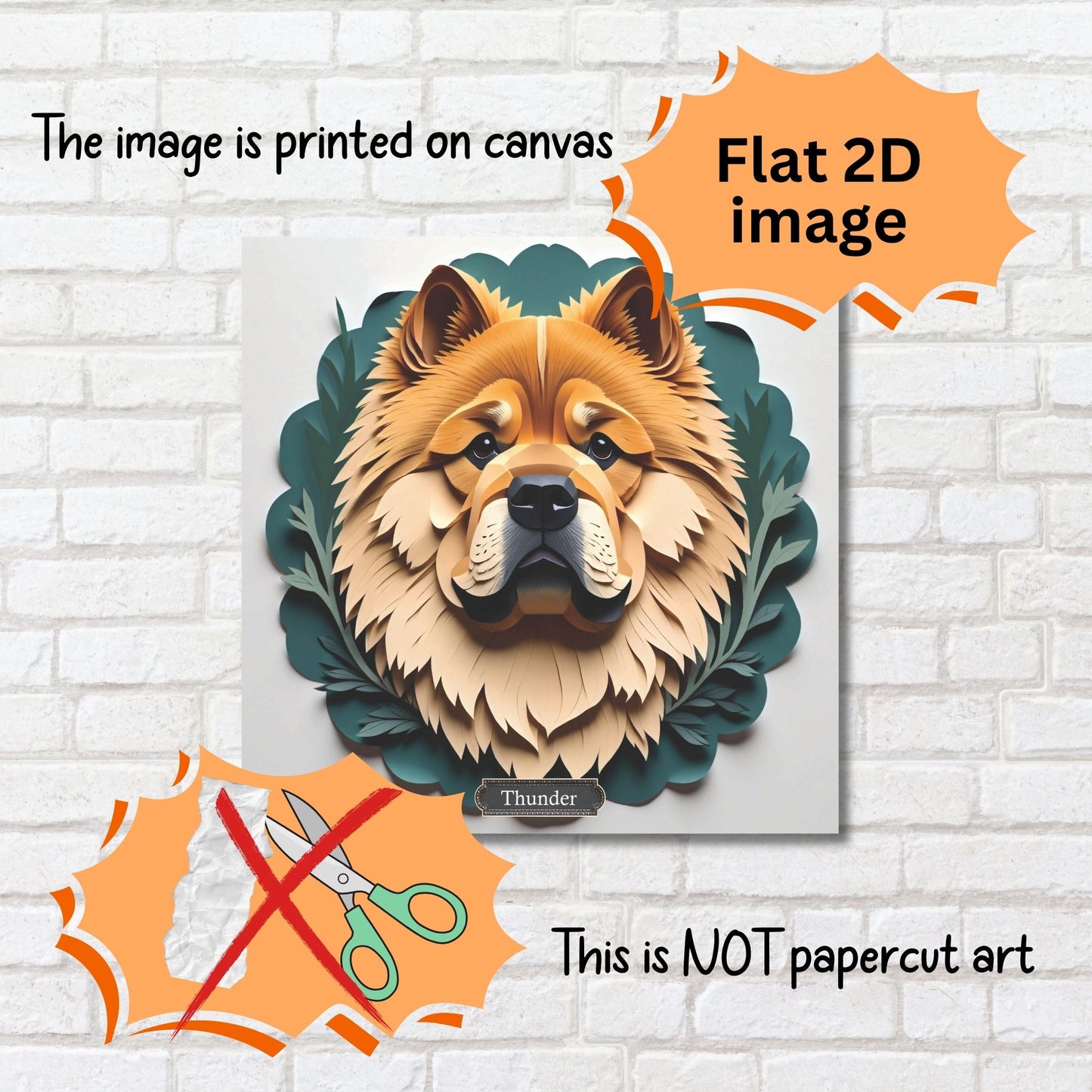 Chow Chow Leafy Green Scalloped Background Wall Art - Personalized Pet Name Canvas