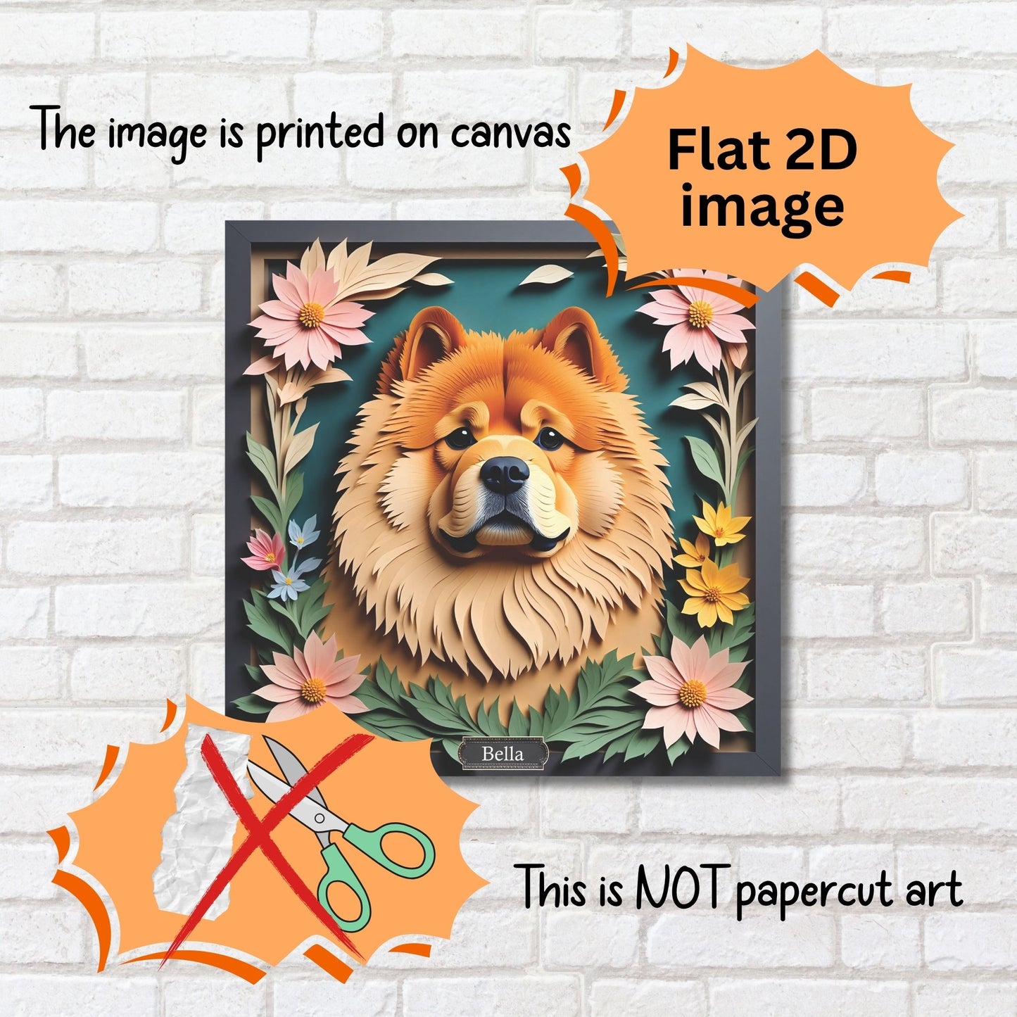 Chow Chow Floral Canvas -  Personalized Dog Name 3D Illusion Dog Decor