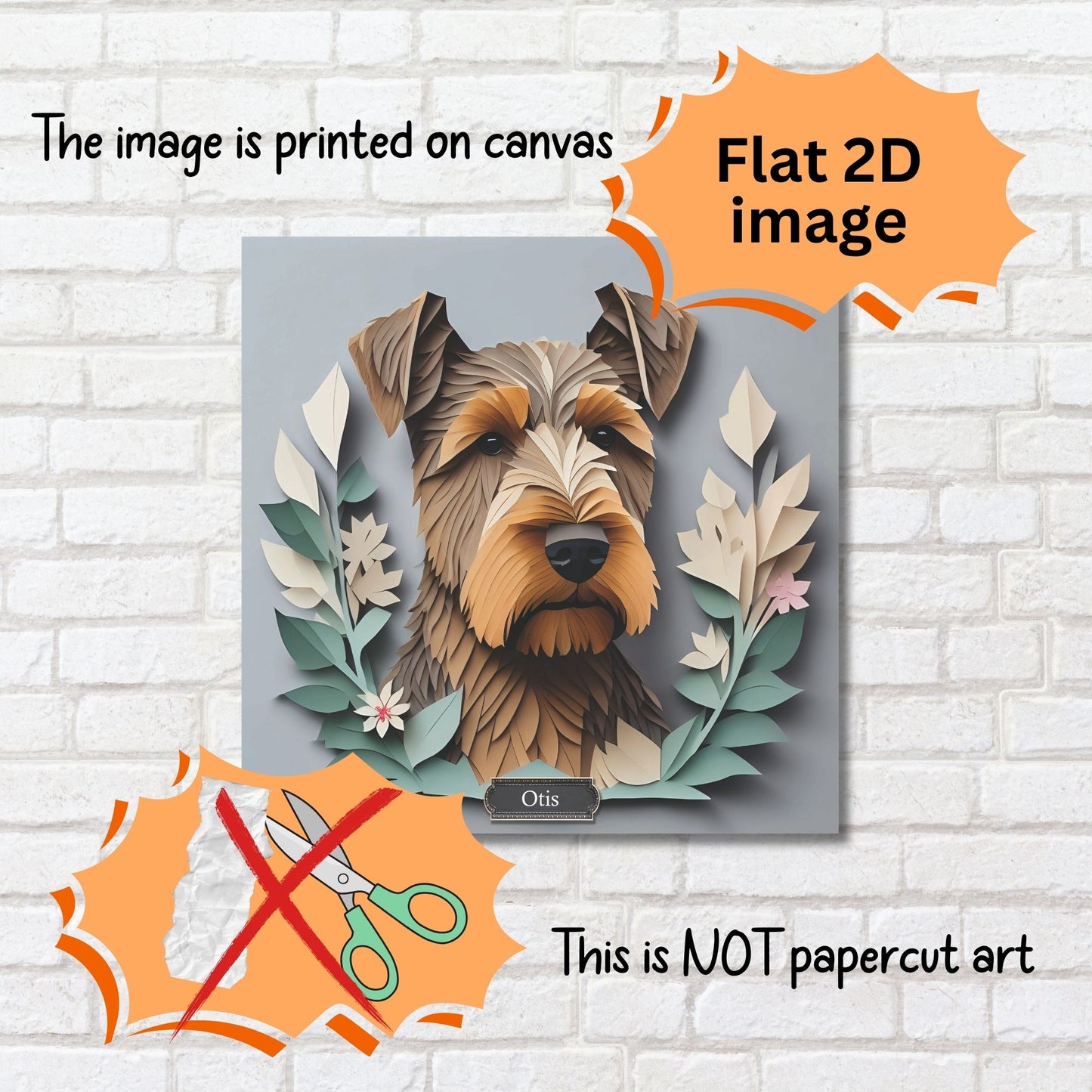 Airedale Terrier 3D Illusion Portrait on Gray Background