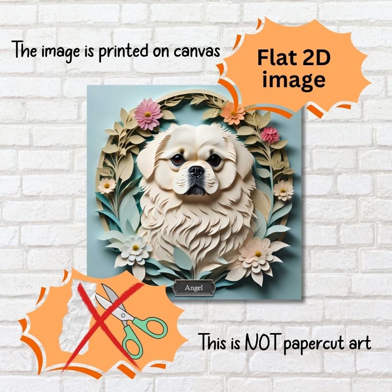 White Pekingese Dog Wall Art -  Pekingese Dog Memorial Gift or Decor