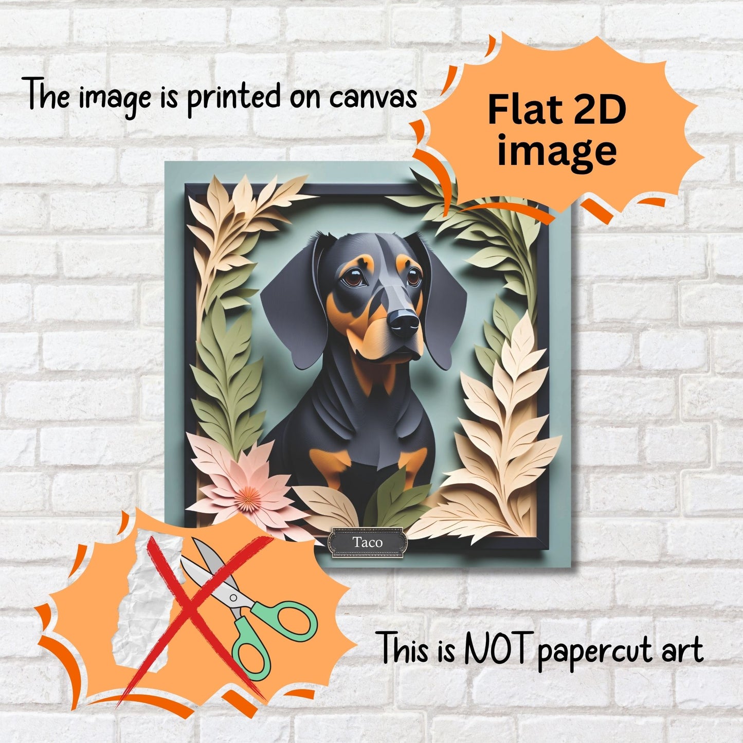 Black Dachshund Botanical Frame Wall Art - Custom Pet Name Artwork