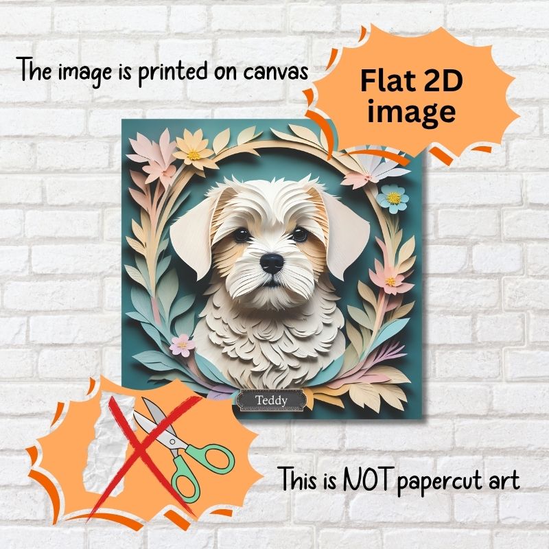Maltese Dog Floral Art - 3D Illusion Dog Portrait - Custom Pet Wall Decor