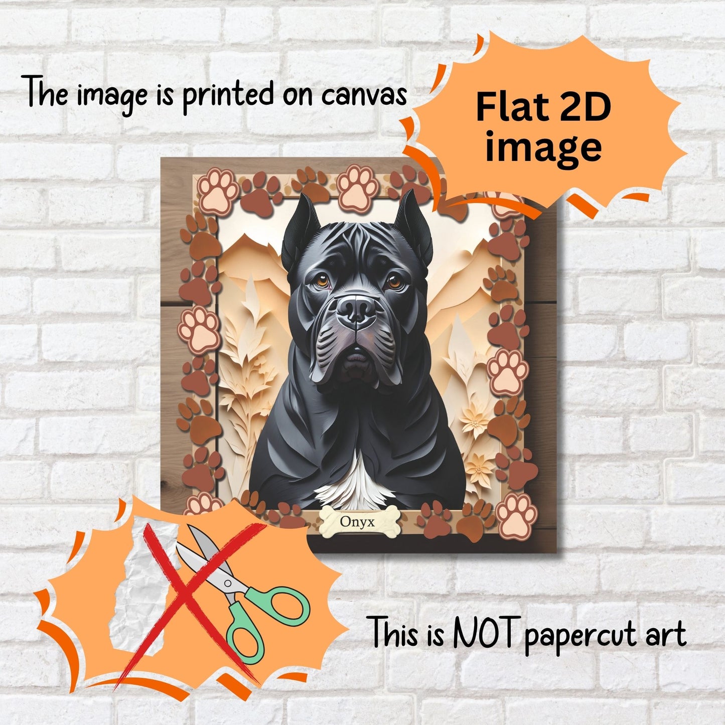 Black Cane Corso Paw Print Portrait - 3D Illusion Canvas Print - Cane Corso Mom or Dad Gift