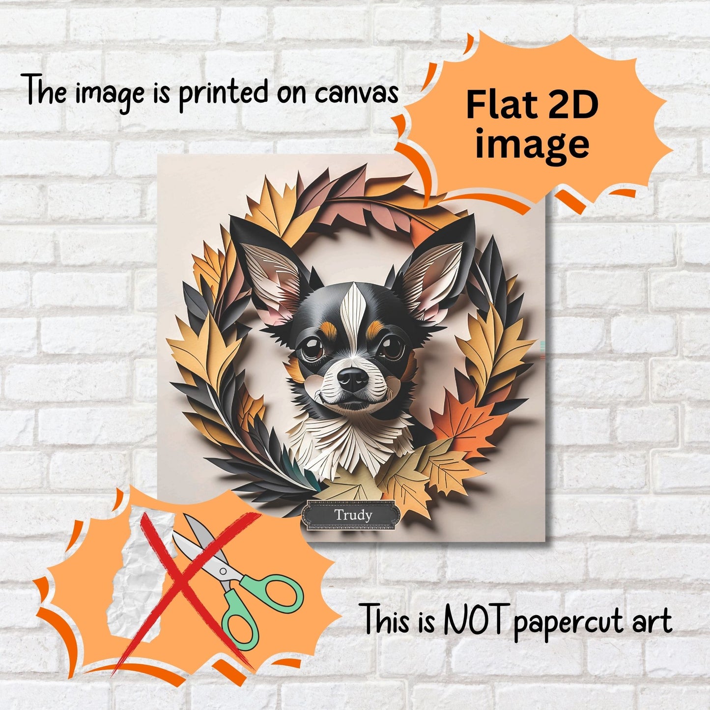 Chihuahua Fall Dog Name Art - 3D Illusion Autumn Pet Portrait - Personalized Dog Lover Gift