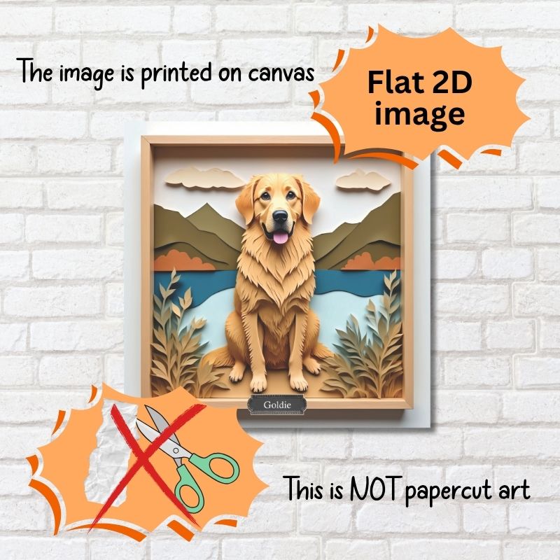 Golden Retriever Lake Wall Art with Custom Dog Name - Mountain Scene Personalized Pet Portrait
