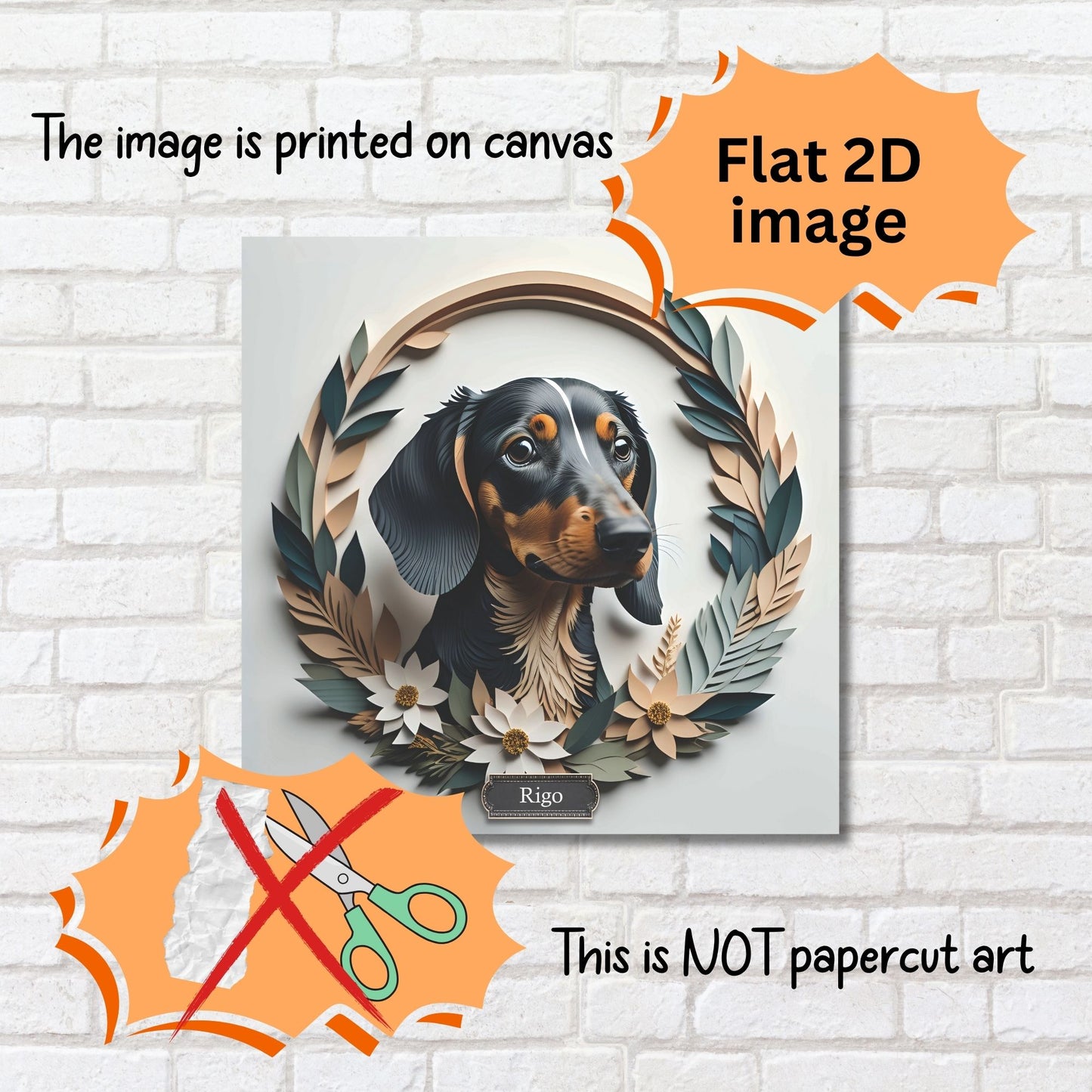 Black Dachshund Leaf Wreath Wall Art - Custom Pet Name Artwork