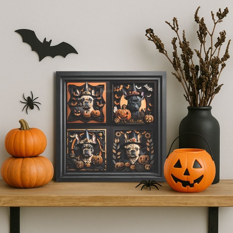 Four French Bulldogs Halloween Canvas - Halloween Decor for Frenchie Lover