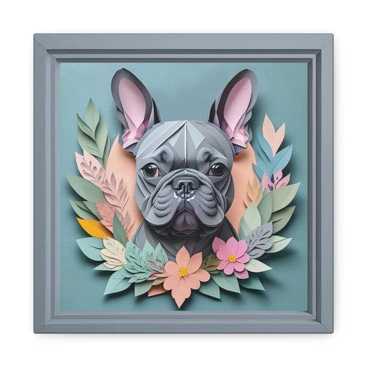 Blue French Bulldog Portrait - Vintage Papercut Imitation Dog Lover Wall Art
