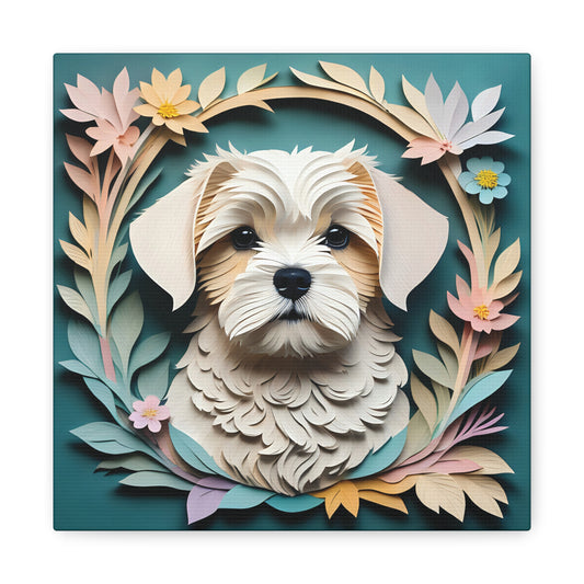 Maltese Dog Floral Art - 3D Illusion Dog Portrait - Custom Pet Wall Decor