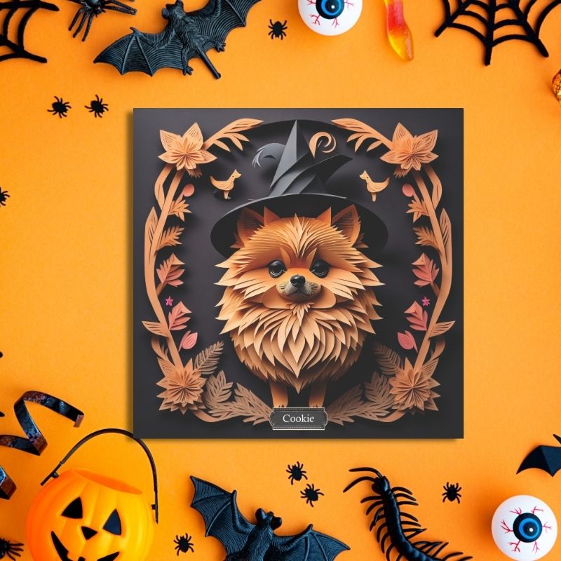 Halloween Pomeranian Wall Art -  Faux Papercut Style Decor