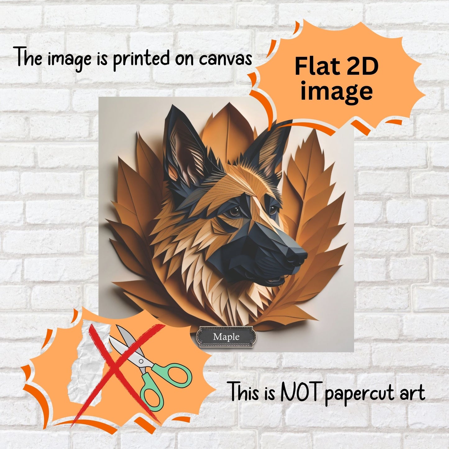 German Shepherd Portrait - Faux Papercut Imitation Dog Lover Wall Art