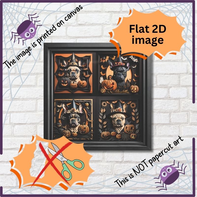 Four French Bulldogs Halloween Canvas - Halloween Decor for Frenchie Lover