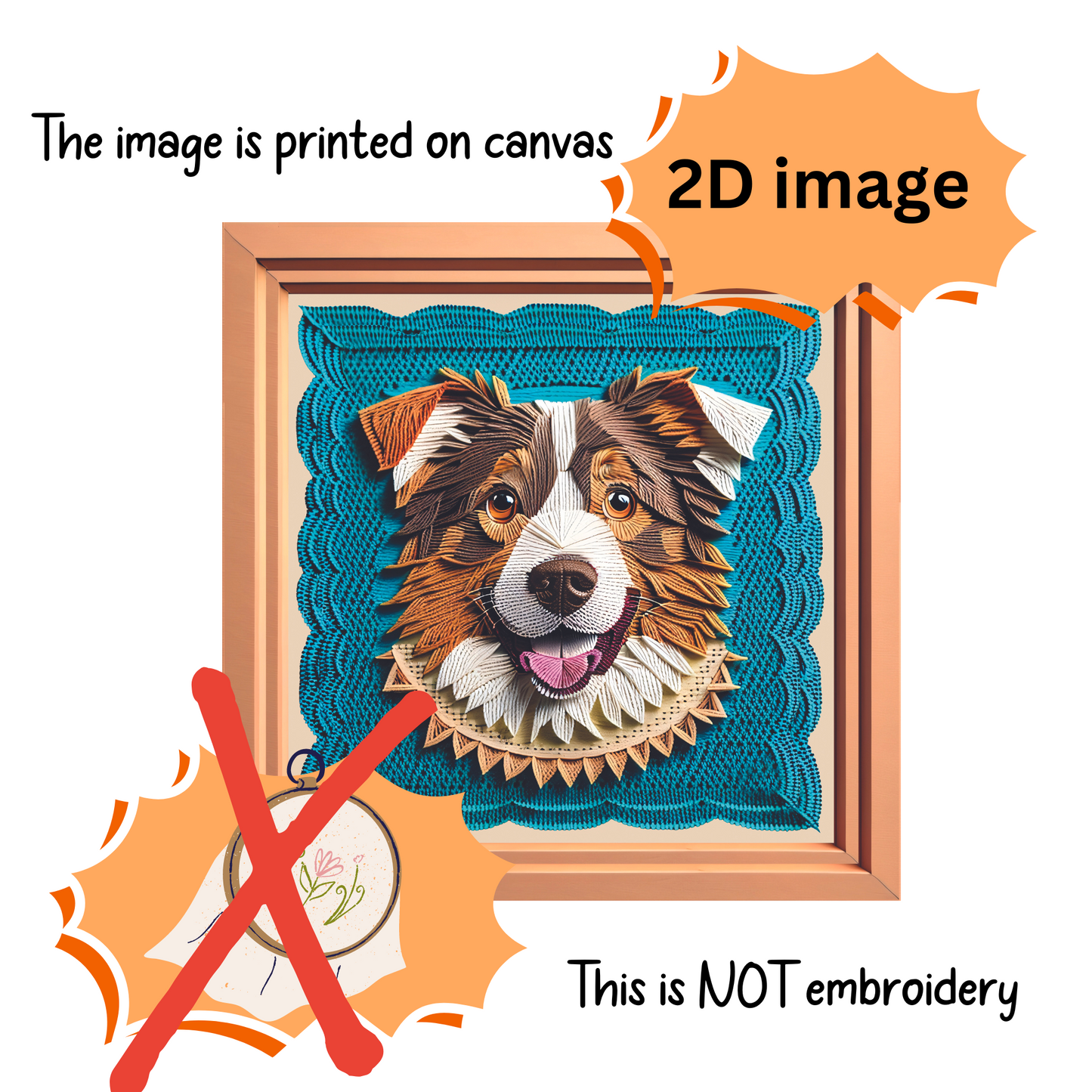 Australian Shepherd Embroidery Imitation Canvas, Aussie Lover Crafty Style Wall Art
