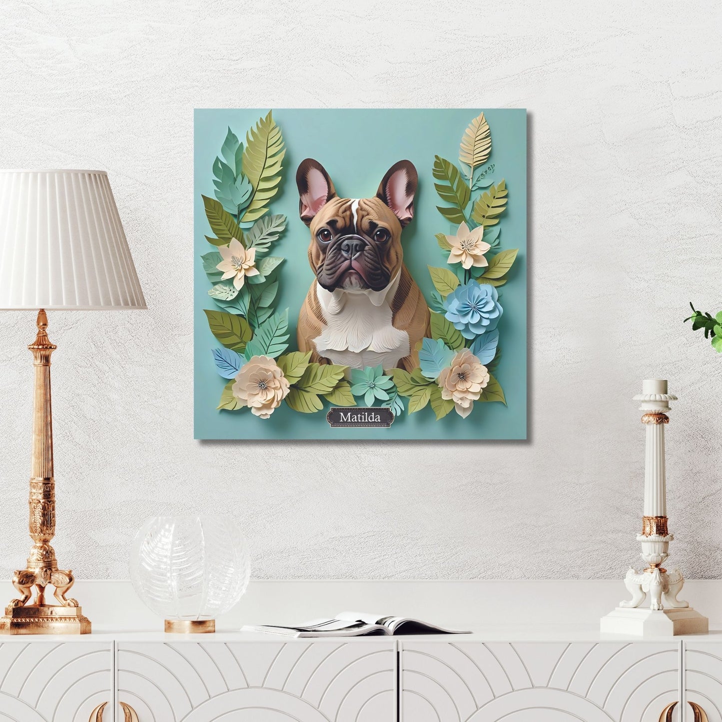 Fawn French Bulldog on Green - 3D Illusion Wall Art for Dog Lovers