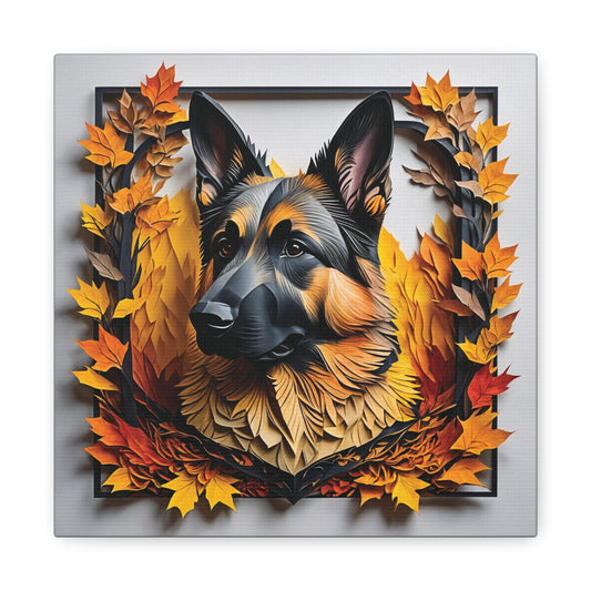 Regal German Shepherd with Golden Autumn Foliage - 3D Illusion Art with Name Personalization