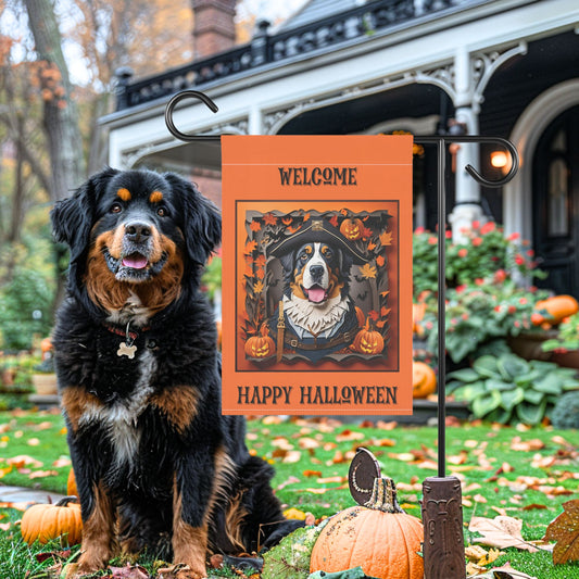 Berner Halloween Garden Flag, Two-Sided Halloween Flag for Bernese Mountain Dog Owner