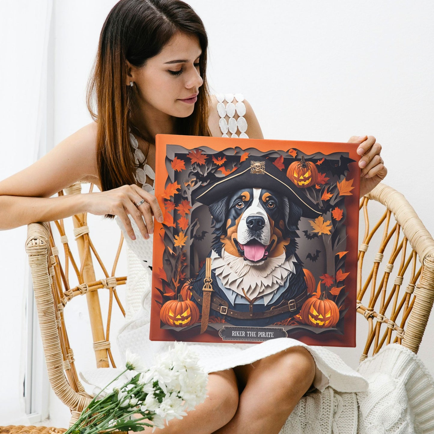 Bernese Mountain Dog Halloween Canvas Print