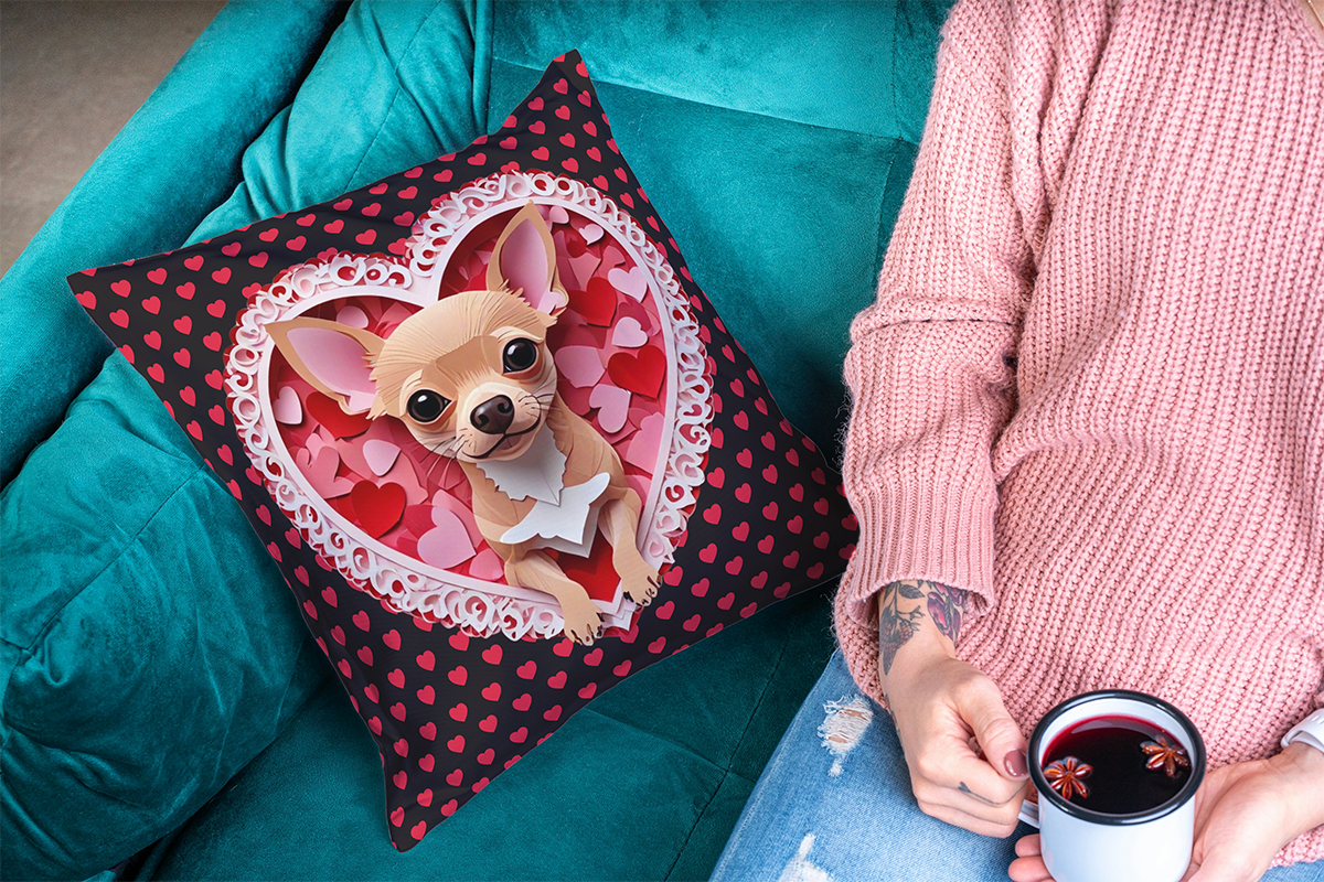 Fawn Chihuahua Valentine's Day Gift Square Polyester Pillow - Valentine's Home Decor