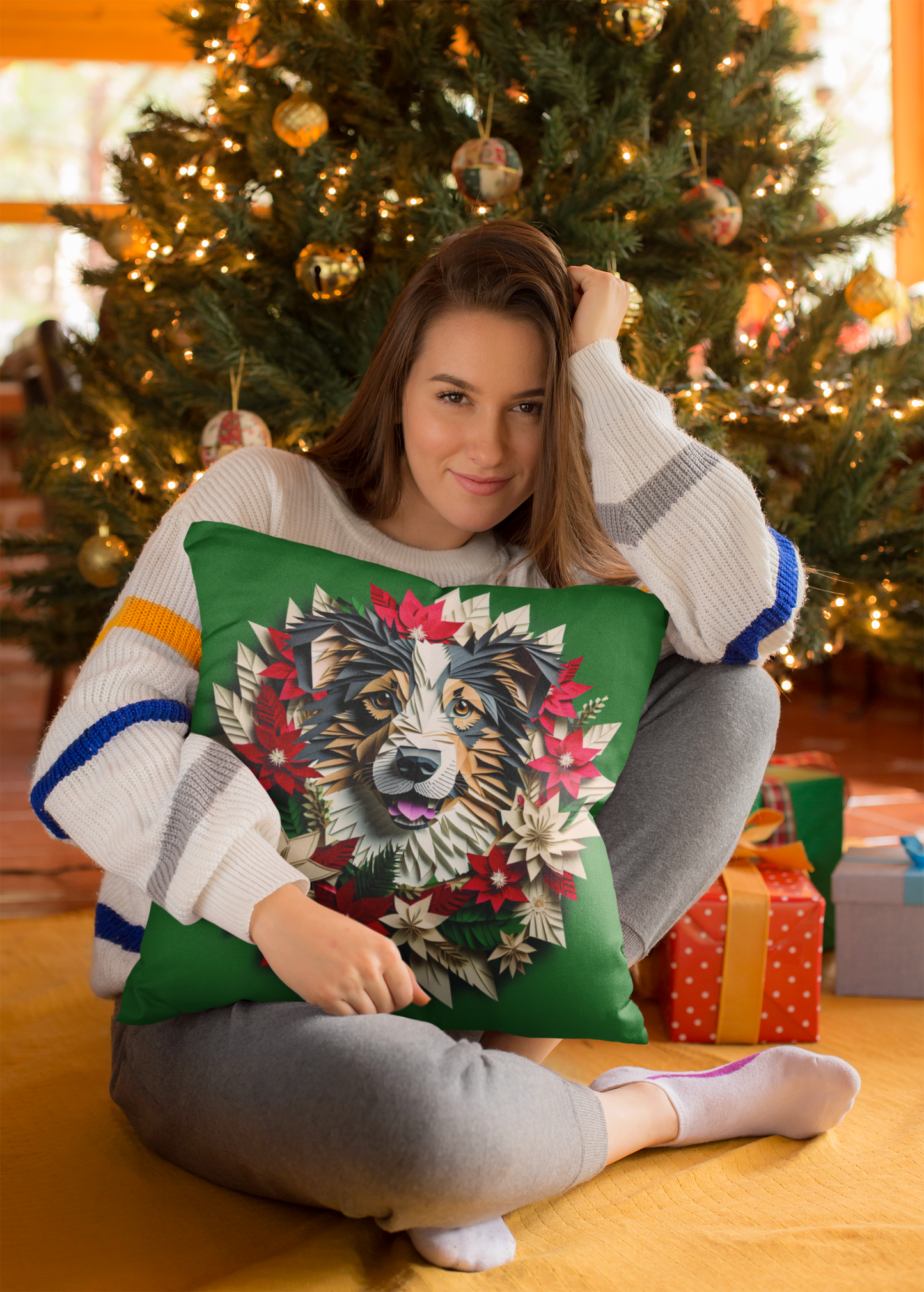 Australian Shepherd Holiday Pillow or Pillowcase, Thanksgiving and Christmas Reversible Square Pillow or Pillowcase