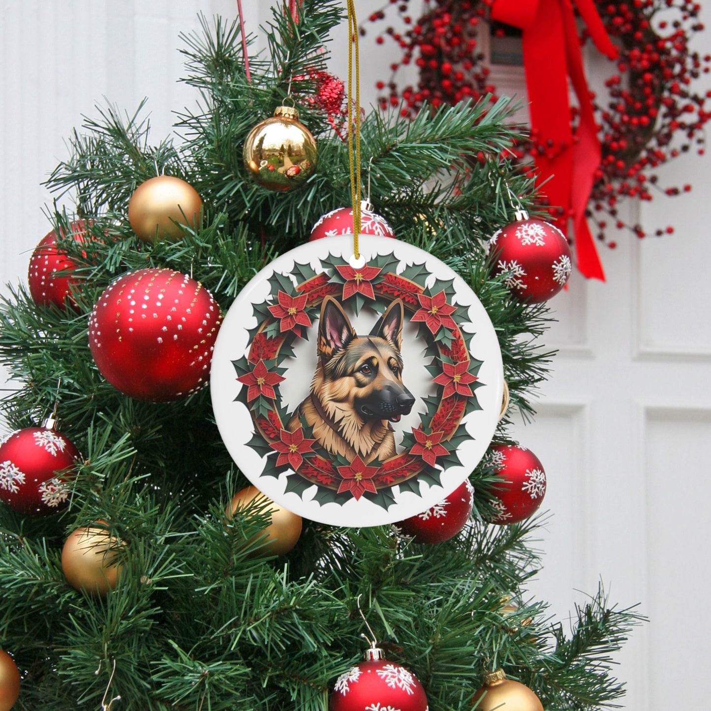 German Shepherd  Collectable Dog Breed Ceramic Ornament - Vintage Papercut Inspired Design