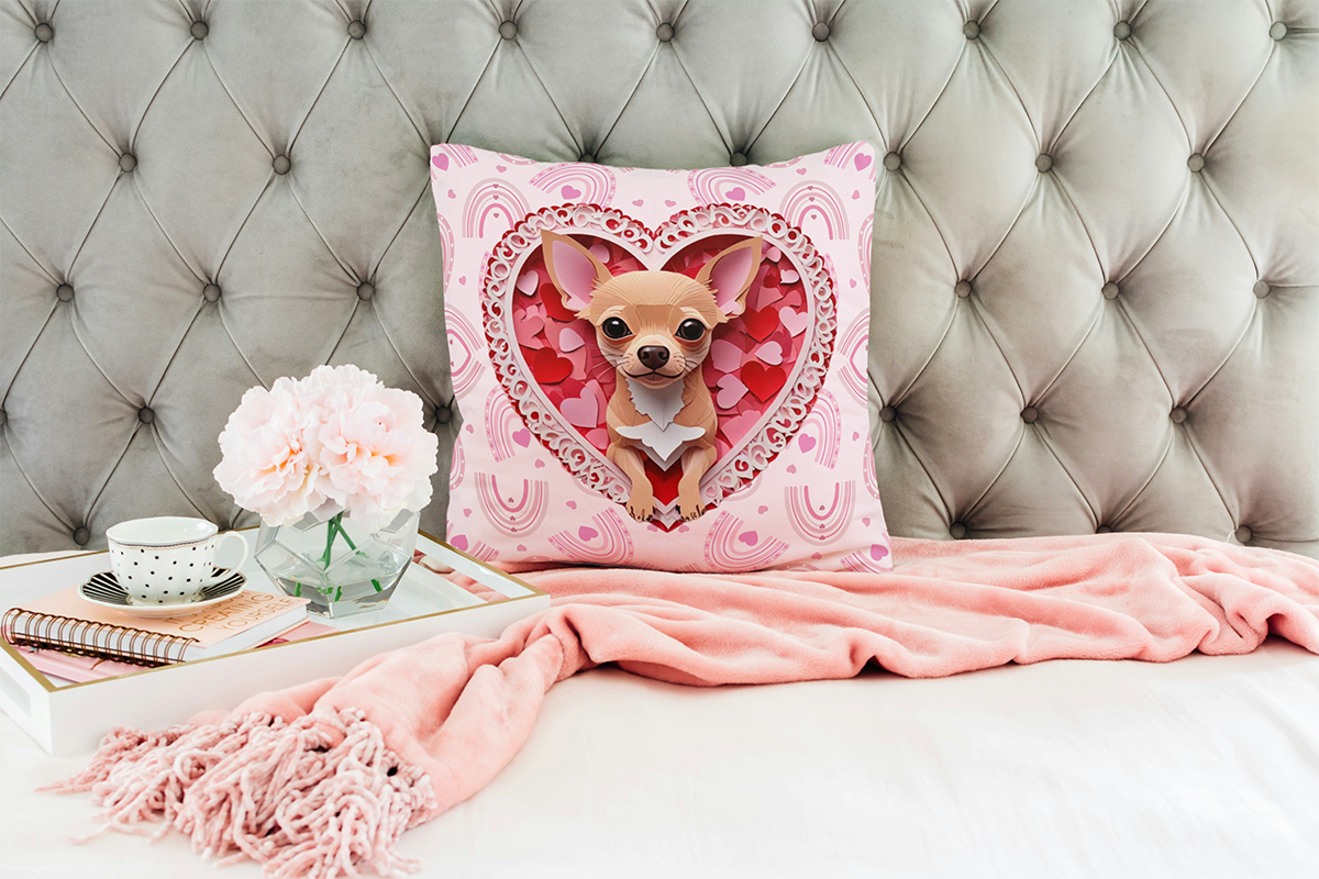 Fawn Chihuahua Valentine's Day Gift Square Polyester Pillow - Valentine's Home Decor