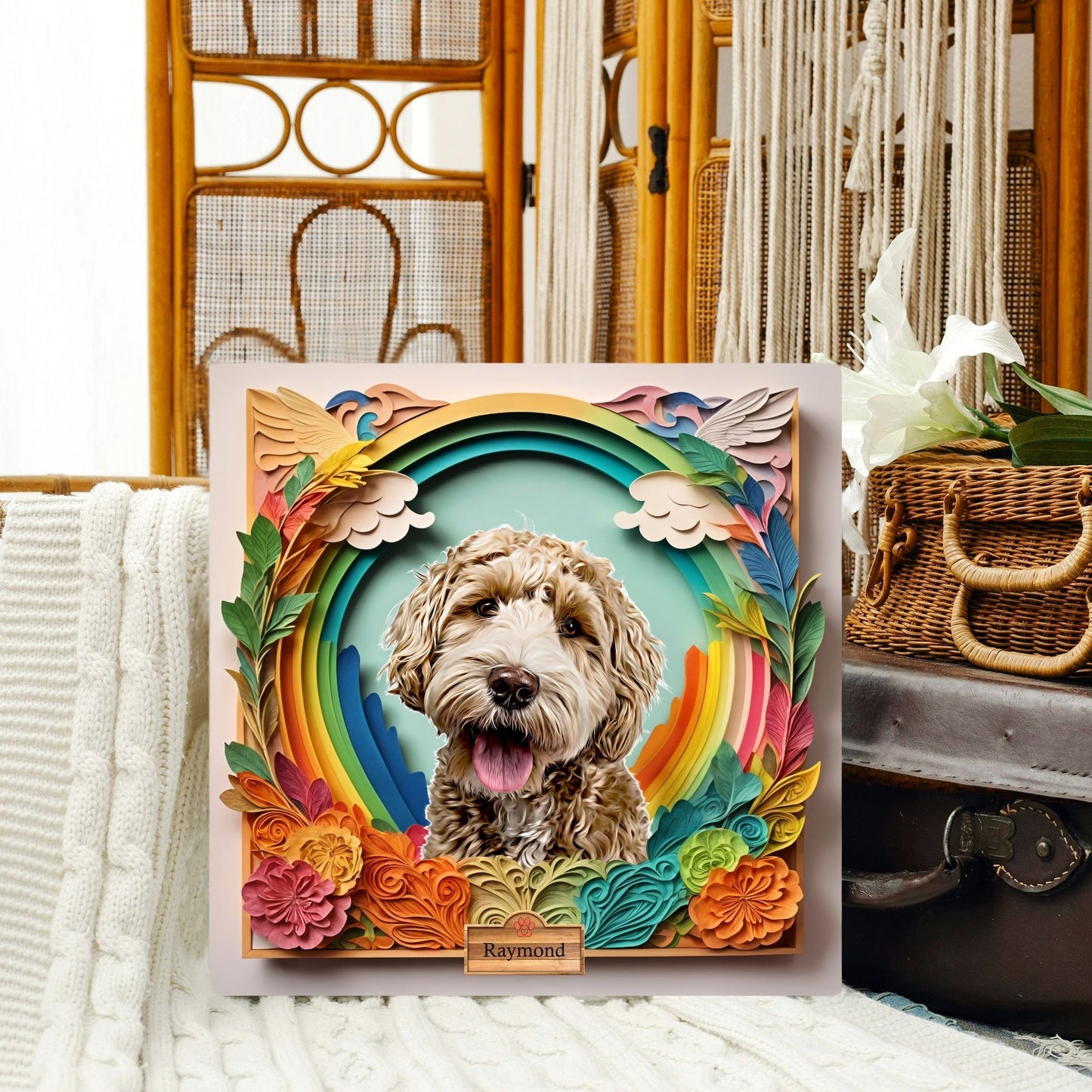 Custom Memorial Pet Portrait, Over the Rainbow Bridge Pet Loss Gift