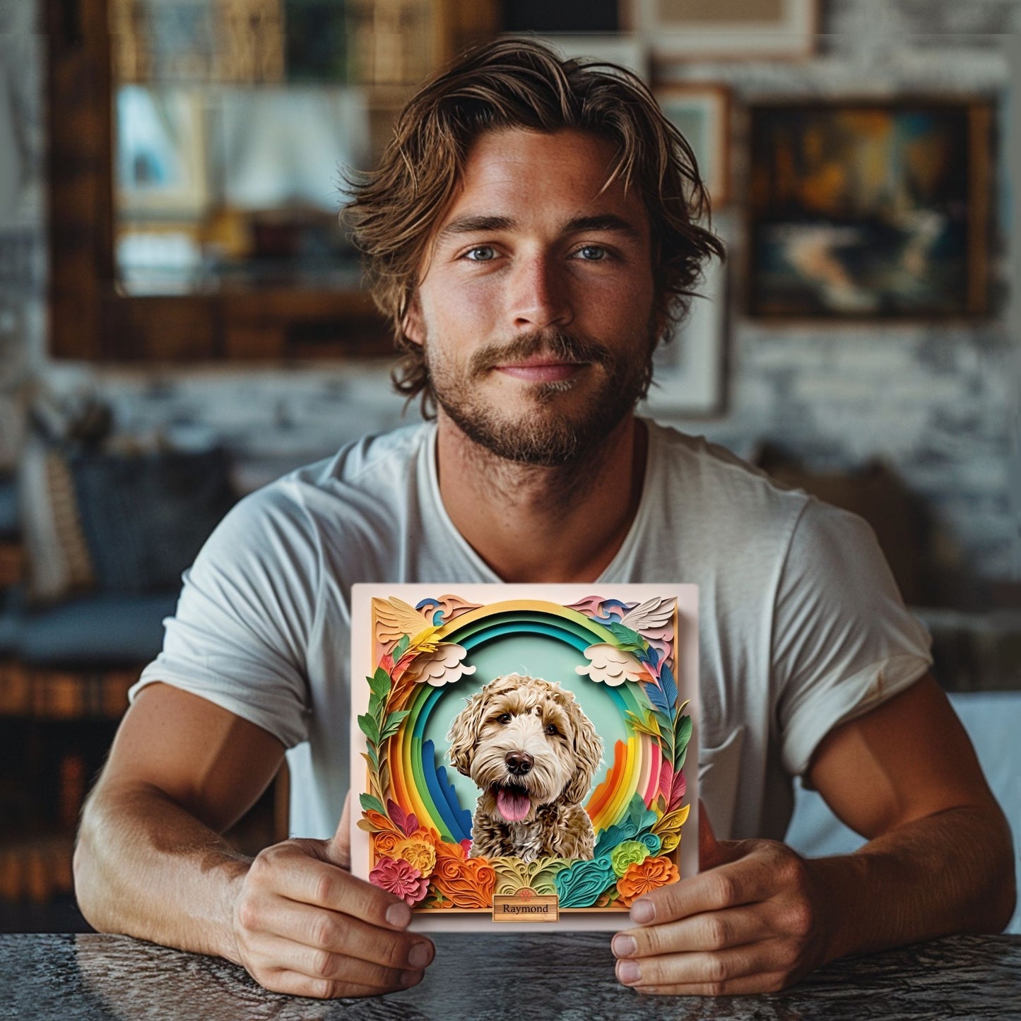 Custom Memorial Pet Portrait, Over the Rainbow Bridge Pet Loss Gift