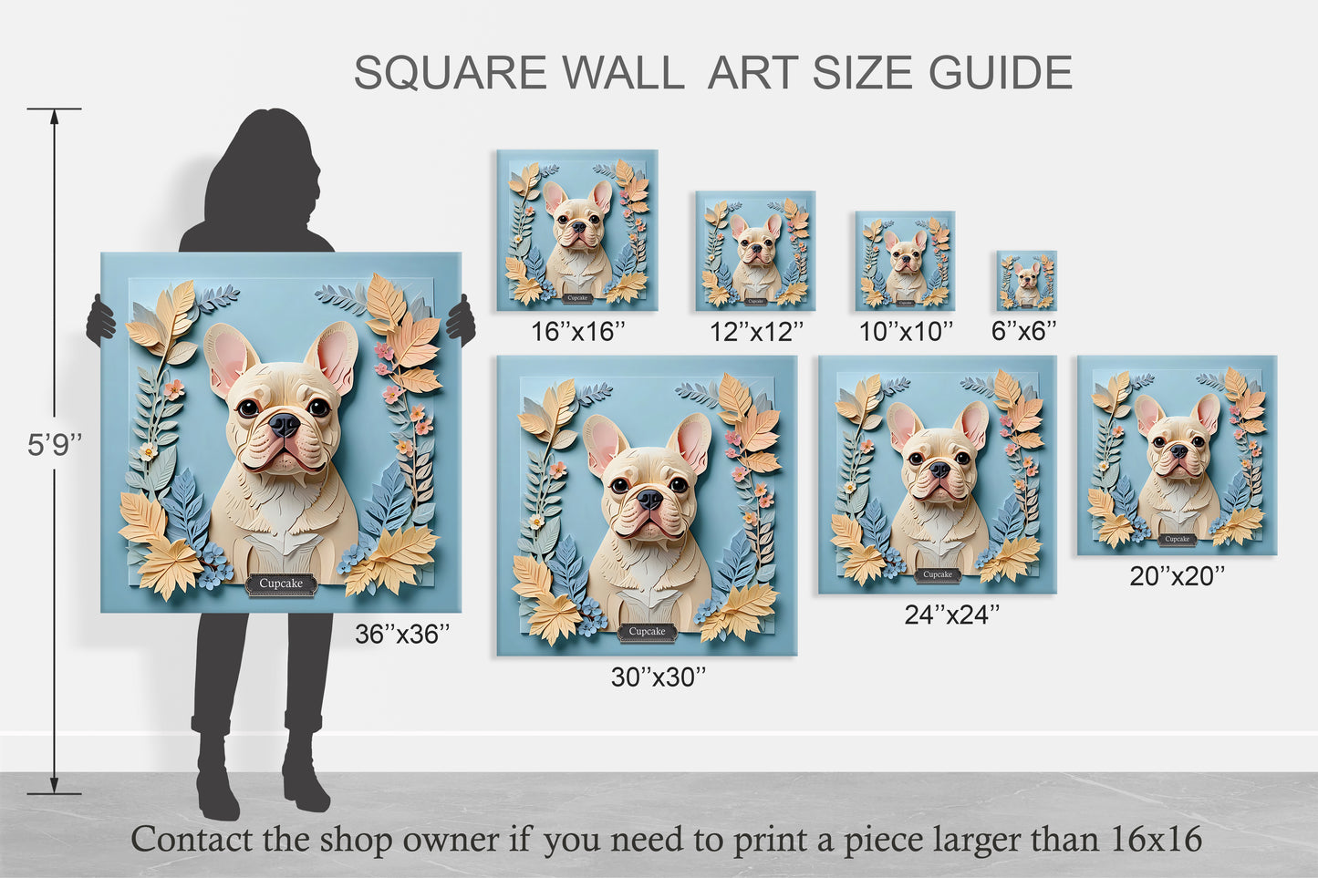 Cream French Bulldog Portrait in Blues - French Bulldog Mom or Dad Gift