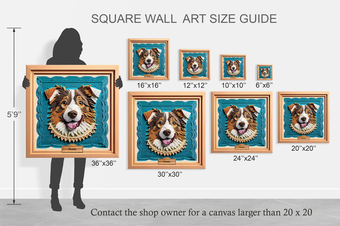 Australian Shepherd Embroidery Imitation Canvas, Aussie Lover Crafty Style Wall Art