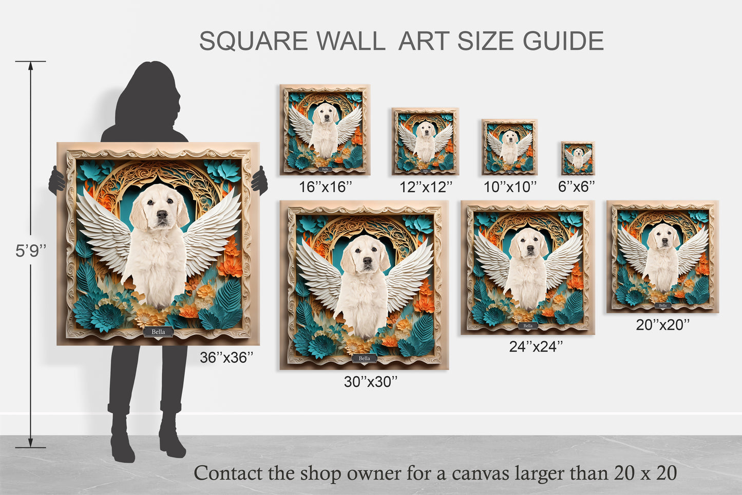 Custom Memorial Pet Portrait - Angelic Wings Design