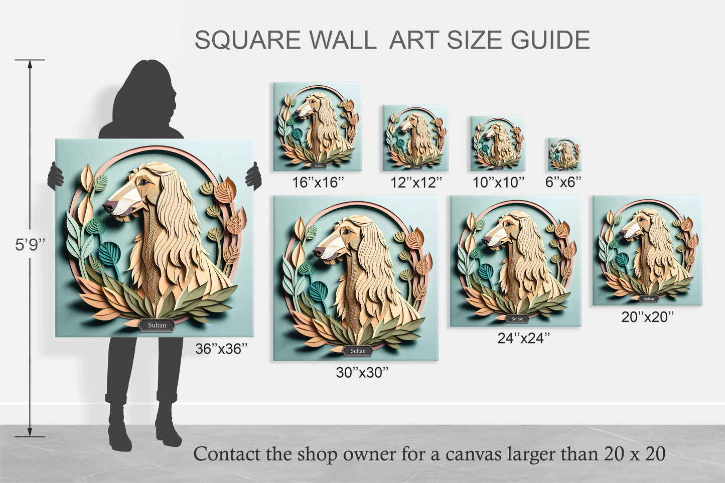 Afghan Hound Portrait in Pastels - 3D Illusion Dog Lover Wall Art