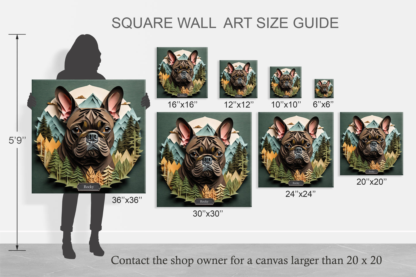 Brindle French Bulldog Wall Art - 3D Illusion Mountain Backdrop Frenchie Memorial