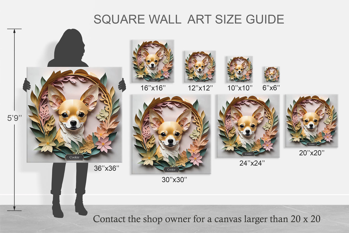 Fawn Chihuahua in Pastel Colors - 3D Illusion Dog Lover Wall Art