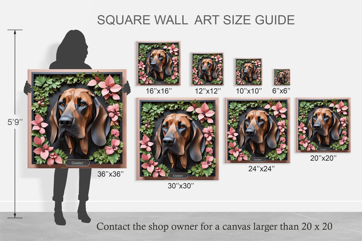 Bloodhound Floral Canvas Print - 3D Illusion Dog Portrait Gift for Pet Lover